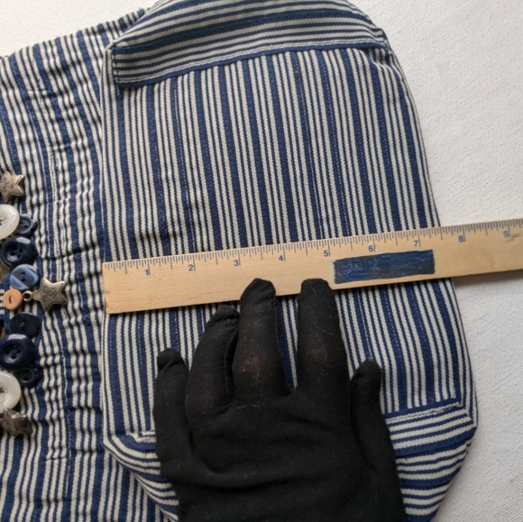 Old Country Road Handbag Bamboo Clutch Polyester Navy Blue Grey Stripes L-2 - Picture 11 of 13